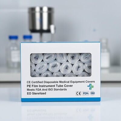 أغطية معدات طبية يمكن التخلص منها معتمدة من CE، غطاء أنبوب أداة من فيلم البولي إيثيلين (PE) يلبي معايير إدارة الغذاء والدواء (FDA) و ISO، معقم بأكسيد الإيثيلين (EO)